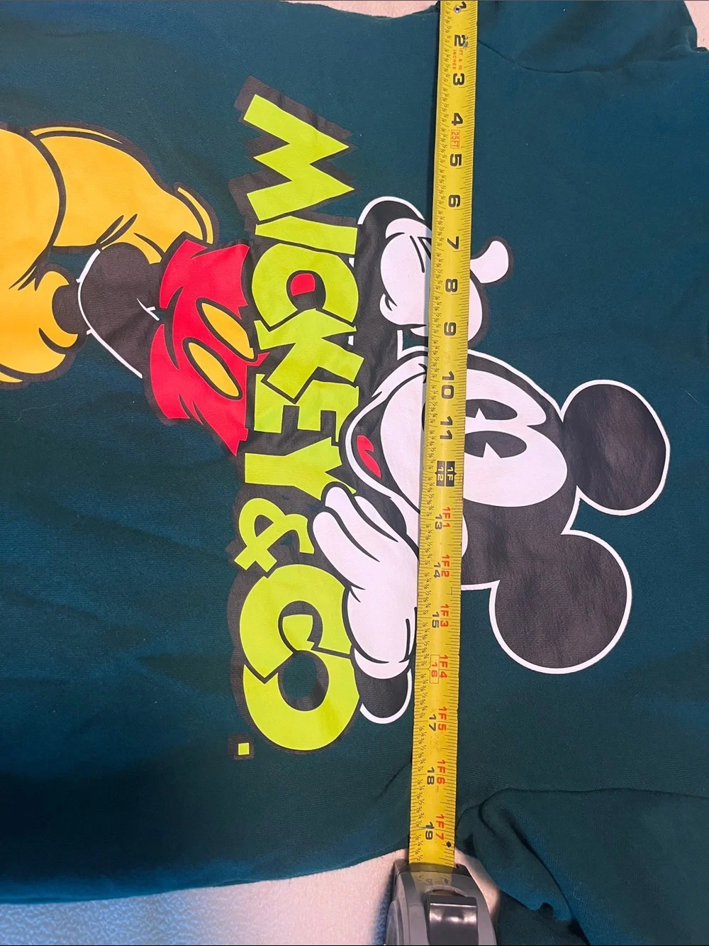 Disney Teal Mickey Mouse Graphic Sweatshirt with Yellow and Red Accents